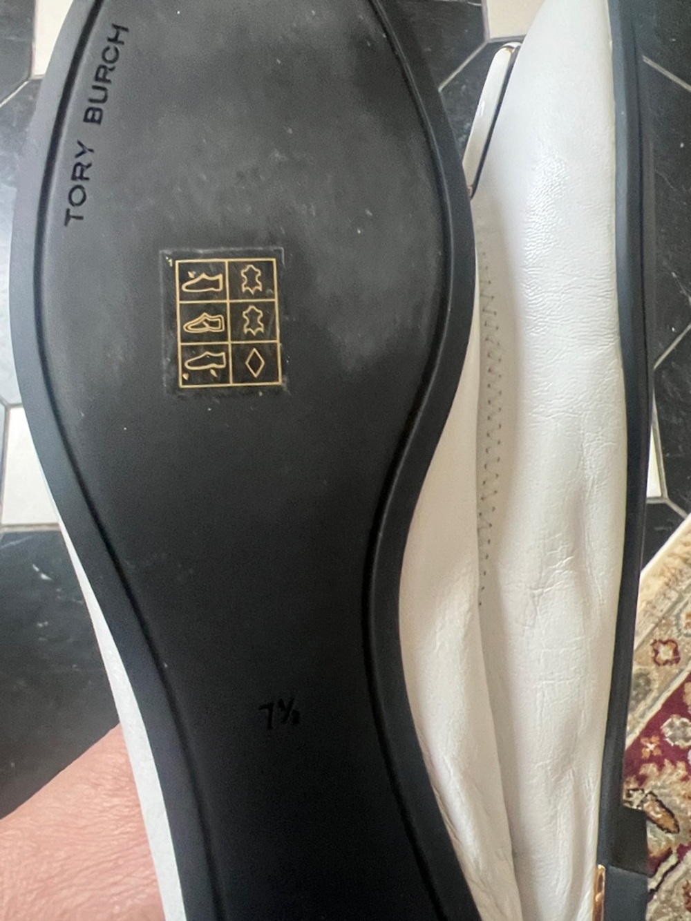 Tory Burch White Leather Logo Ballet Flats with Gold Emblem - Picture 2 of 6